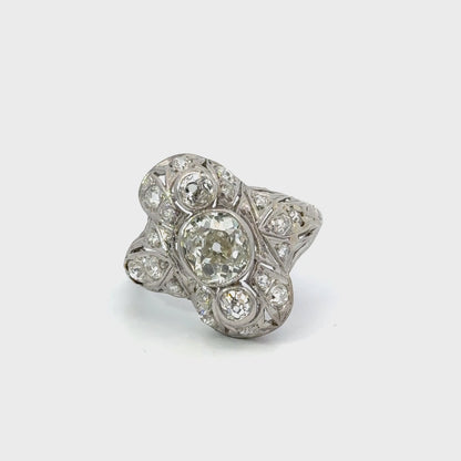 Antique Platinum Old Cut Diamond Ring with Rose Cut Diamonds
