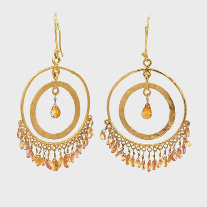 18K Yellow Gold Hammered Sapphire Fringe Earrings