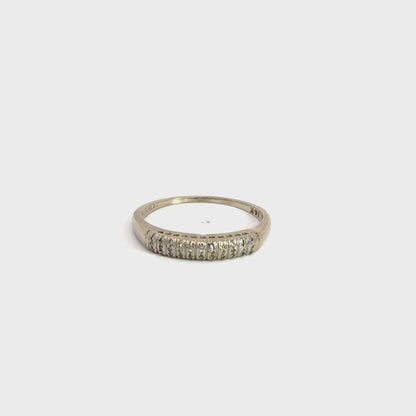 Vintage 14K White Gold Ribbed Diamond Band