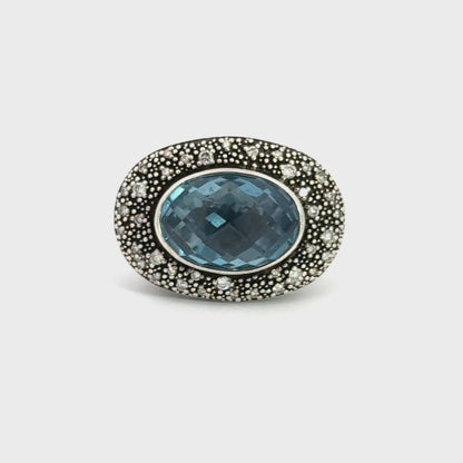 David Yurman Midnight Mélange Blue Topaz & Diamond Sterling Silver Ring – Size 6