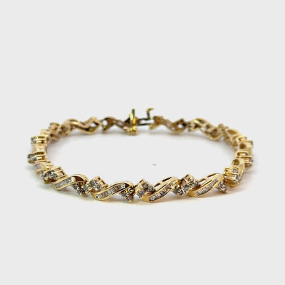 14K Gold Round & Baguette Diamond Bracelet