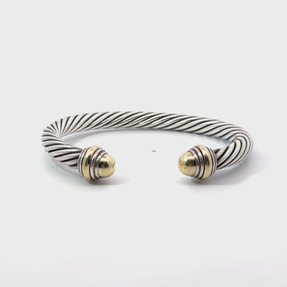 Estate David Yurman Silver & Gold Cable Bangle Bracelet 6.25”