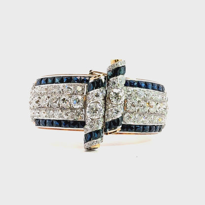 Platinum & 18K Rose Gold Art Deco Sapphire and Diamond Bracelet