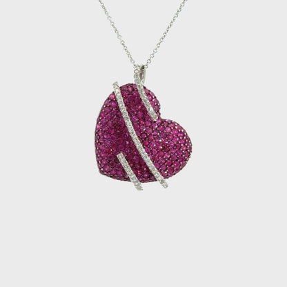 Effy 14K White Gold Pink Sapphire & Diamond Heart Pendant