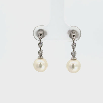 Classic White Gold Diamond & Pearl Drop Earrings | Elegant Estate Jewelry