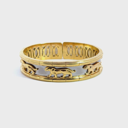 Vintage 18K Gold Panther Cuff Bangle with Two-Tone Panels – 1970s