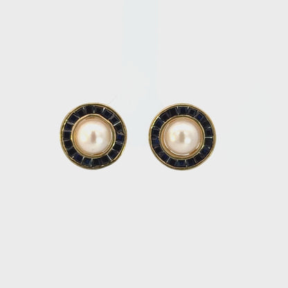 14K Yellow Gold Sapphire & Interchangeable Pearl Earrings