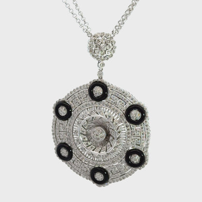 18K White Gold Diamond & Onyx Medallion Necklace