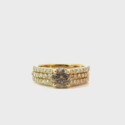 Luxury 14K Yellow Gold Ring with Yellow Diamond Center & Pavé White Diamonds