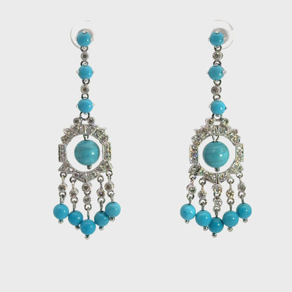 Estate 14K White Gold Turquoise & Diamond Earrings