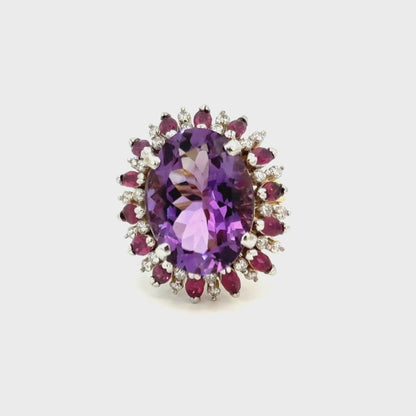 14K Yellow Gold Amethyst, Ruby & Diamond Dome Ring