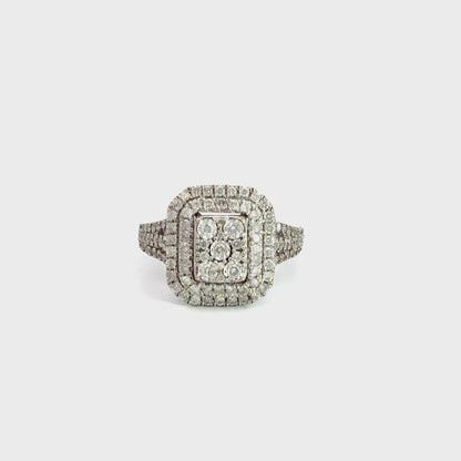 White Gold Diamond Multi-Tier Halo Statement Ring