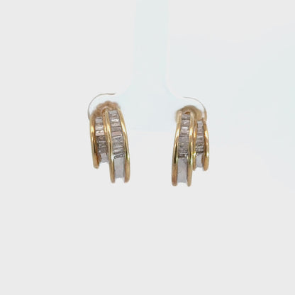14K Yellow Gold Baguette Diamond Double Hoop Earrings