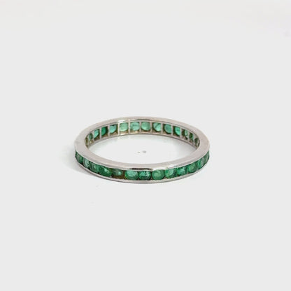 14K White Gold Channel-Set Emerald Ring