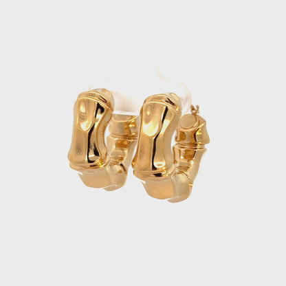 14K Yellow Gold Bamboo Hoop Earrings