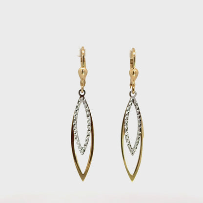14K Two-Tone Gold Marquise Drop Earrings