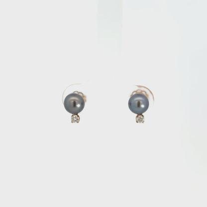 14K Yellow Gold Black Pearl & Diamond Accent Earrings