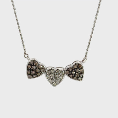 Diamond Triple Heart Necklace White Gold Pavé Hearts