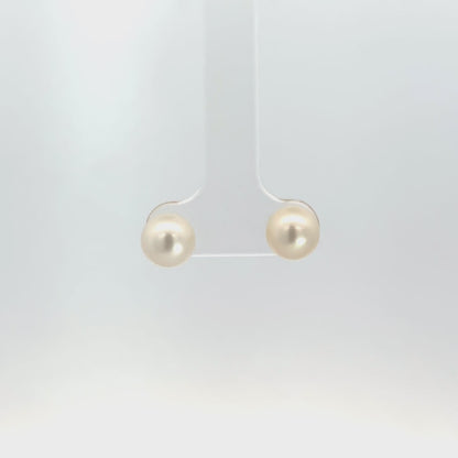 Estate Yellow Gold Cream Pearl Stud Earrings