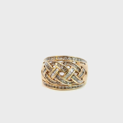 Vintage Diamond Braided Statement Ring in Yellow Gold