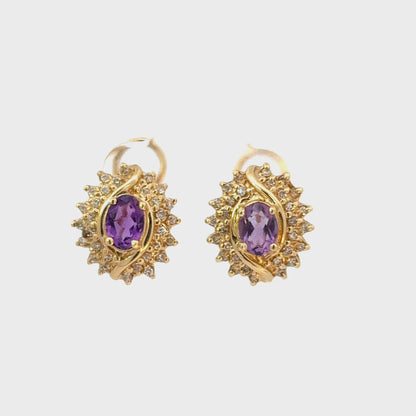 14K Yellow Gold Amethyst and Diamond Starburst Earrings
