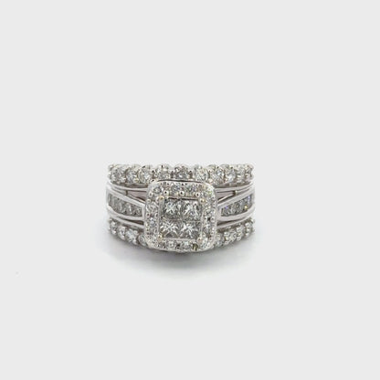14K White Gold Raised Diamond Cluster Ring