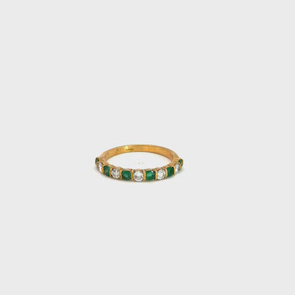 18K Yellow Gold Emerald and Diamond Band Ring