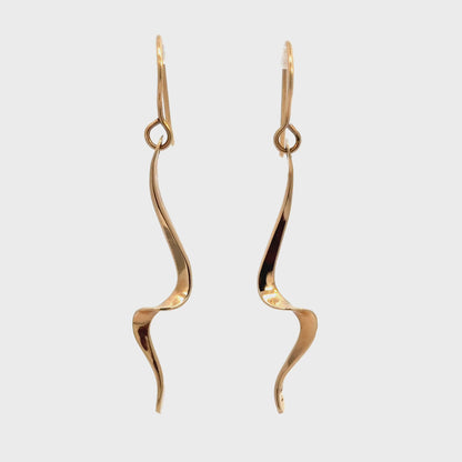 14K Yellow Gold Twisted Ribbon Drop Earrings