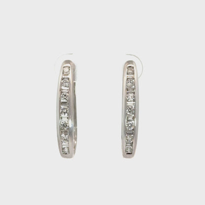 Elegant Diamond Hoop Earrings in 14K White Gold