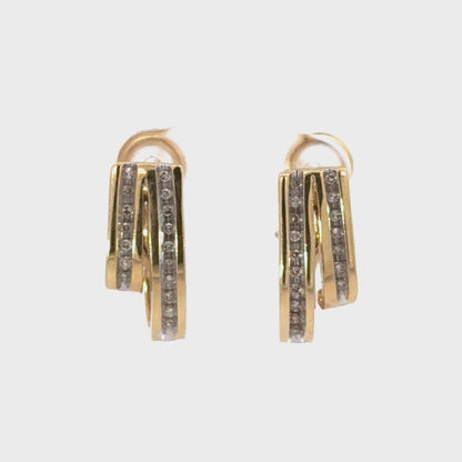 14K Yellow Gold Diamond Double Ribbon Earrings