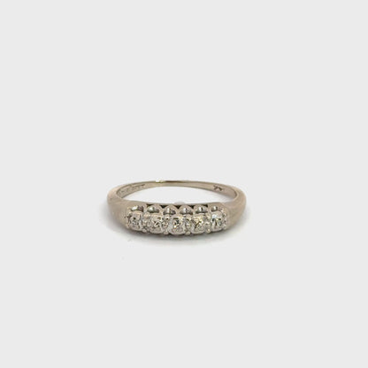 Antique 14K White Gold Diamond Band with Scalloped Settings