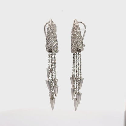 14K White Gold Diamond Tassel Earrings