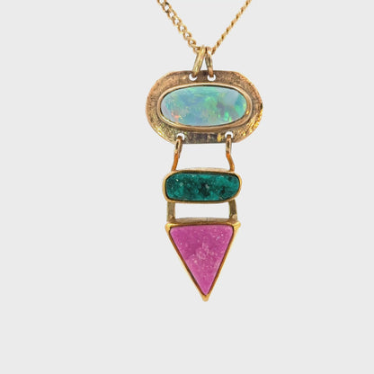 14K Yellow Gold Artisan Opal & Quartz Pendant