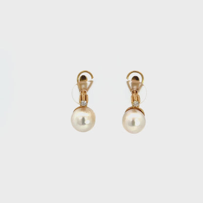 18K Yellow Gold Pearl & Diamond Lever-Back Earrings