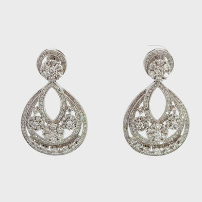Large Diamond Teardrop Drop Earrings – 18K White Gold