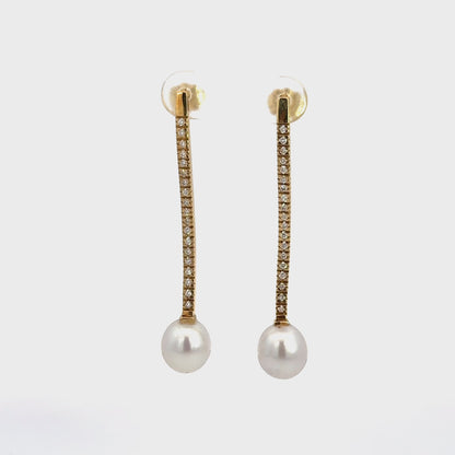ASBA 18K Gold Diamond Bar Drop Earrings with Oval Pearls