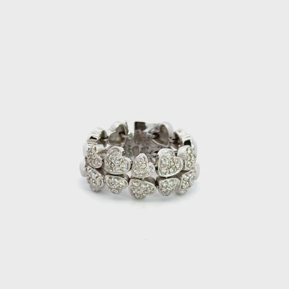 18K White Gold Diamond Double Row Heart Flex Ring