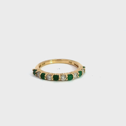 14K Yellow Gold Emerald and Diamond Stacking Ring