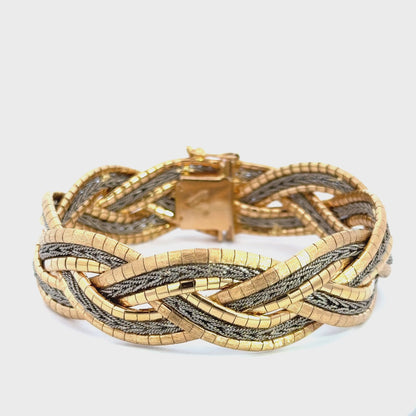 Vintage Retro 18K Rose & White Gold Braided Bracelet