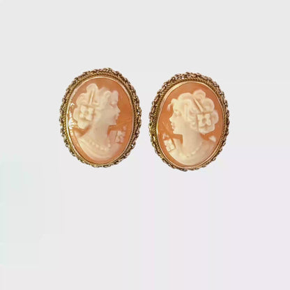 Vintage Italian Style Cameo Earrings in 14K Gold
