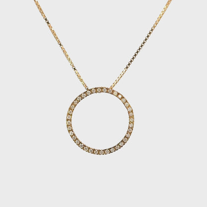 14K Yellow Gold Diamond Open Circle Necklace