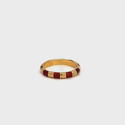 18K Yellow Gold Red Enamel Band Ring