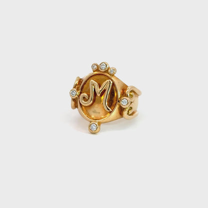 18K Yellow Gold Diamond Initial “M” Ring
