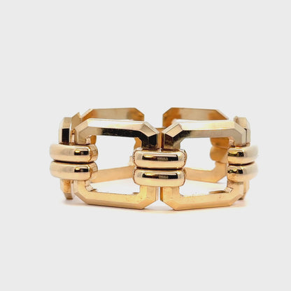 Vintage Italian 14K Yellow Gold Large Geometric Link Statement Bracelet