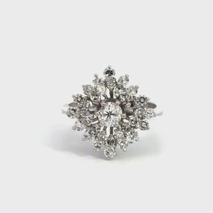 Antique Platinum Diamond Flower Ring – Vintage 1940s Floral Cluster