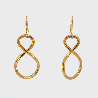 Italian 18K Gold Infinity Loop Dangle Earrings, Elegant Statement