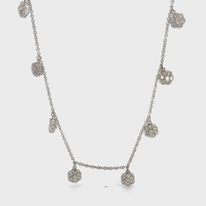 18K White Gold Dangling Diamond Flower Necklace