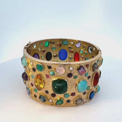 14K Yellow Gold Mid-Century Multi-Stone Bangle