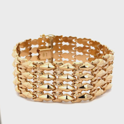 Mid-Century 18K Yellow Gold Flexible Wide Link Bracelet