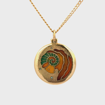 18K Yellow Gold Enamel Zodiac Pendant